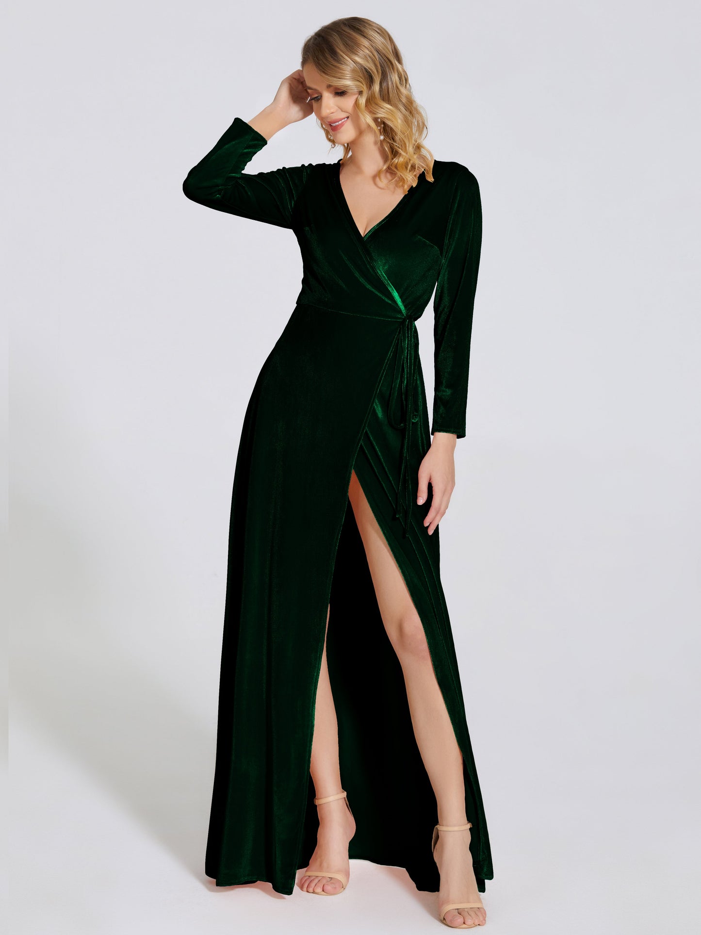 Leila V Neck Velvet Bridesmaid Dress With Sleeves