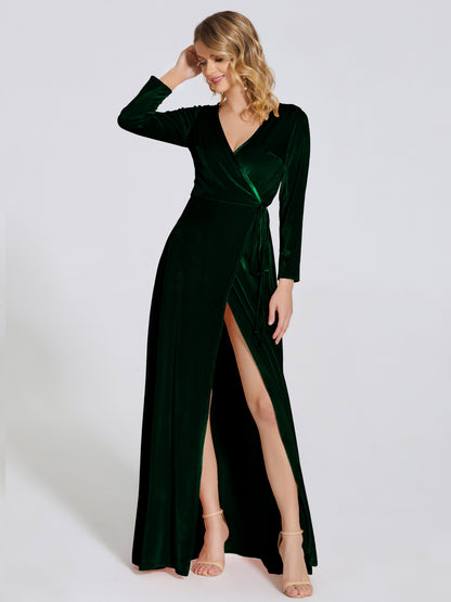 Leila V Neck Velvet Bridesmaid Dress With Sleeves