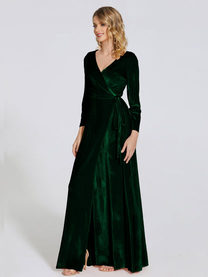 Leila V Neck Velvet Bridesmaid Dress With Sleeves