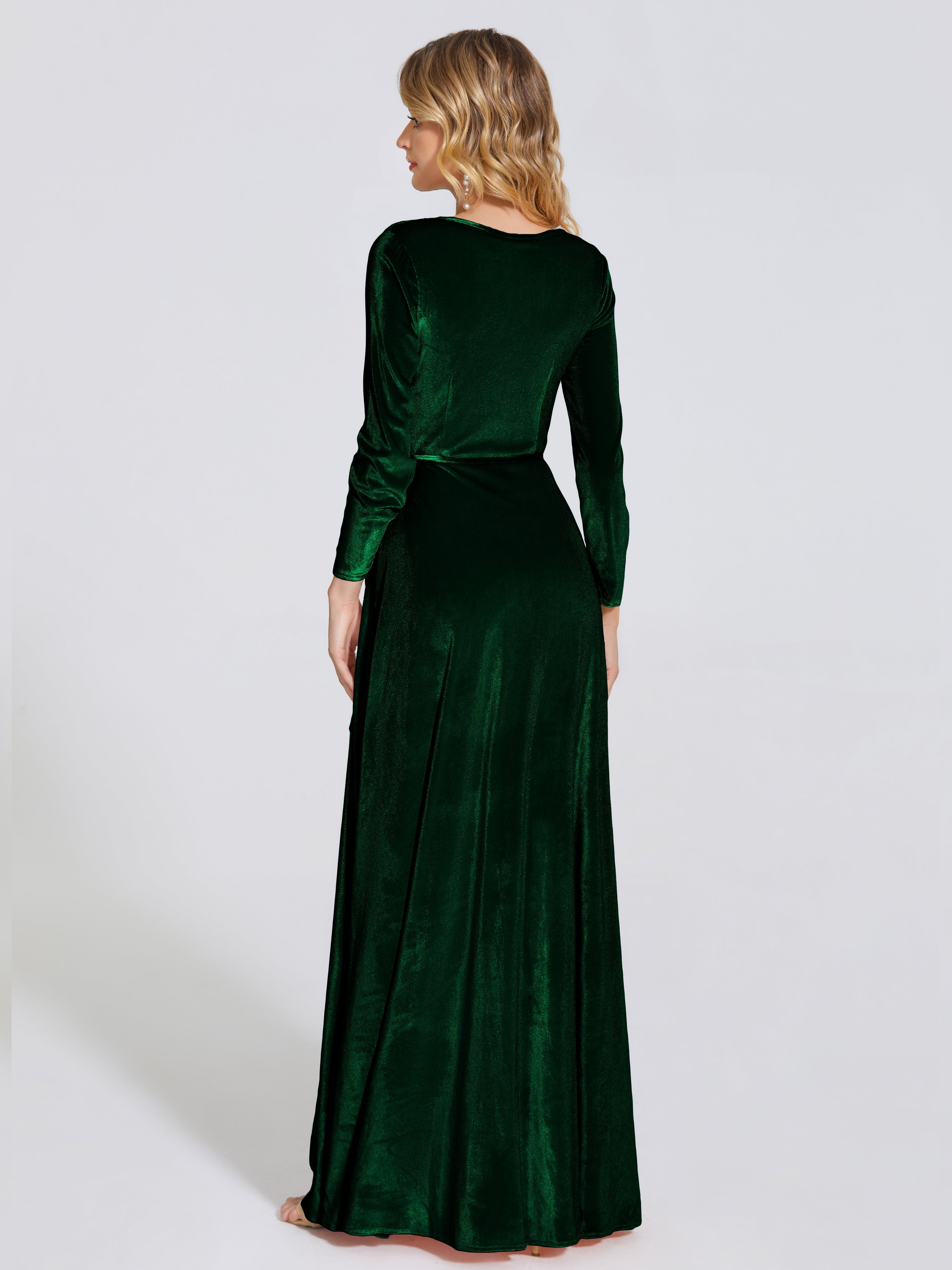 Leila V Neck Velvet Bridesmaid Dress With Sleeves