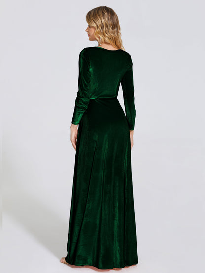 Leila V Neck Velvet Bridesmaid Dress With Sleeves