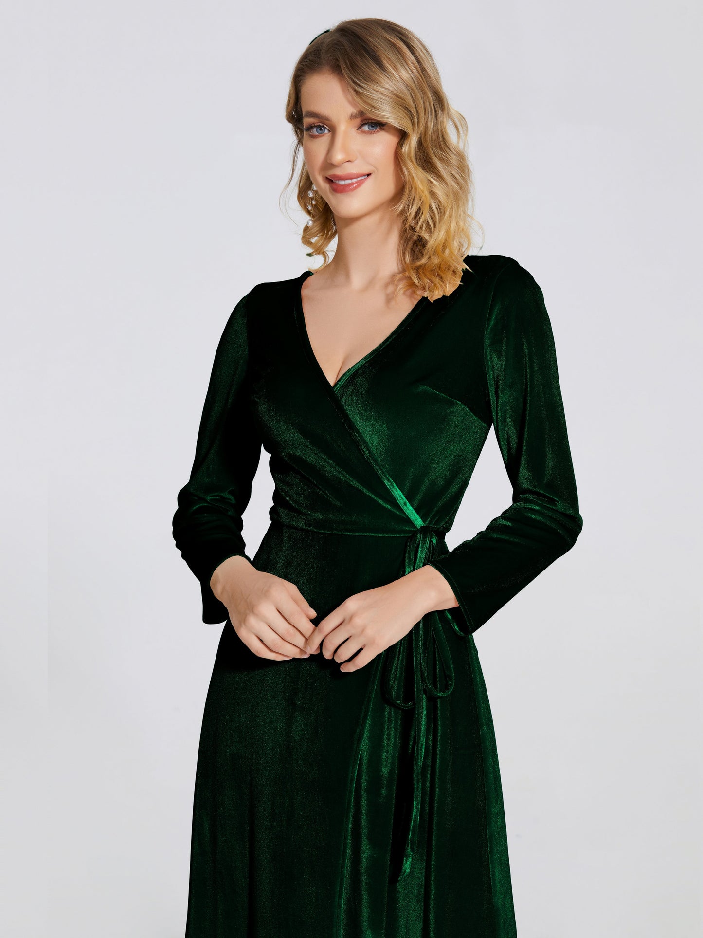 Leila V Neck Velvet Bridesmaid Dress With Sleeves