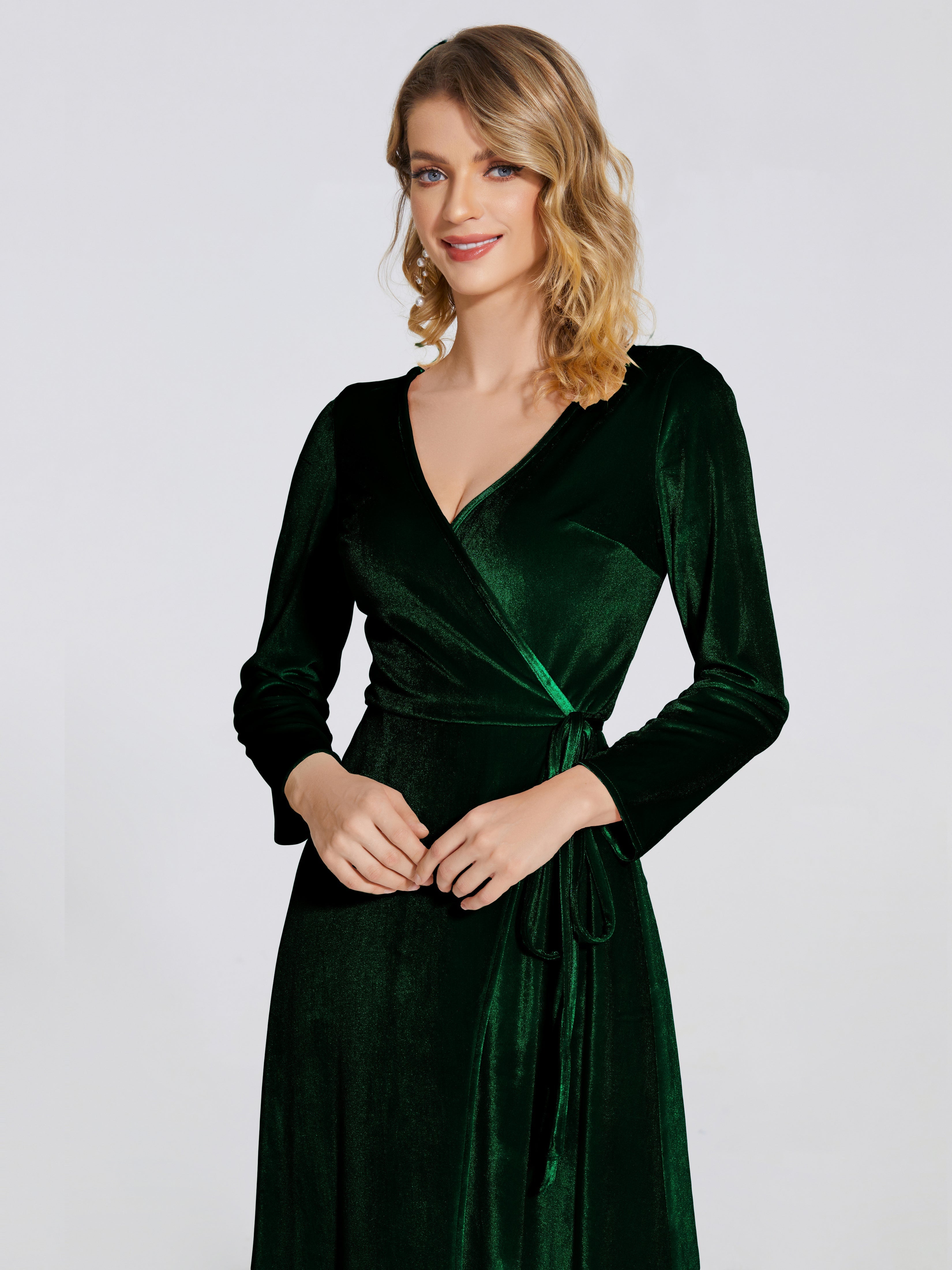 Leila V Neck Velvet Bridesmaid Dress With Sleeves