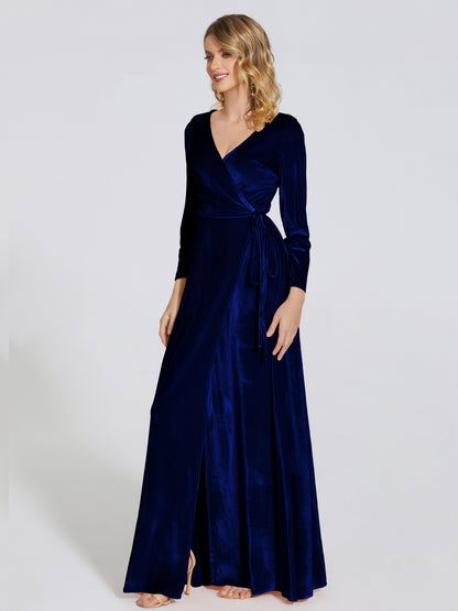 Leila V Neck Velvet Bridesmaid Dress With Sleeves