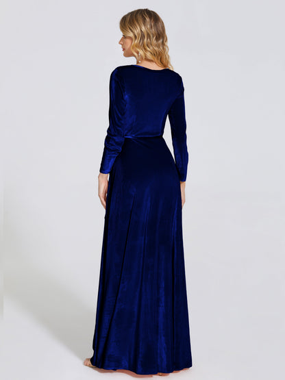 Leila V Neck Velvet Bridesmaid Dress With Sleeves