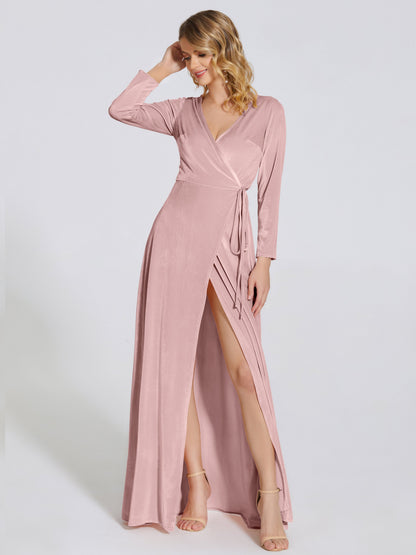 Leila V Neck Velvet Bridesmaid Dress With Sleeves