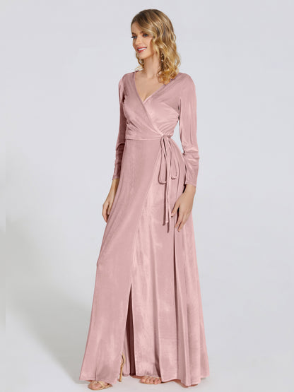 Leila V Neck Velvet Bridesmaid Dress With Sleeves