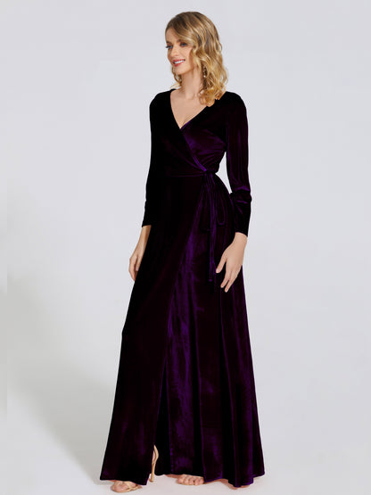 Leila V Neck Velvet Bridesmaid Dress With Sleeves