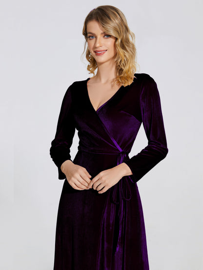 Leila V Neck Velvet Bridesmaid Dress With Sleeves