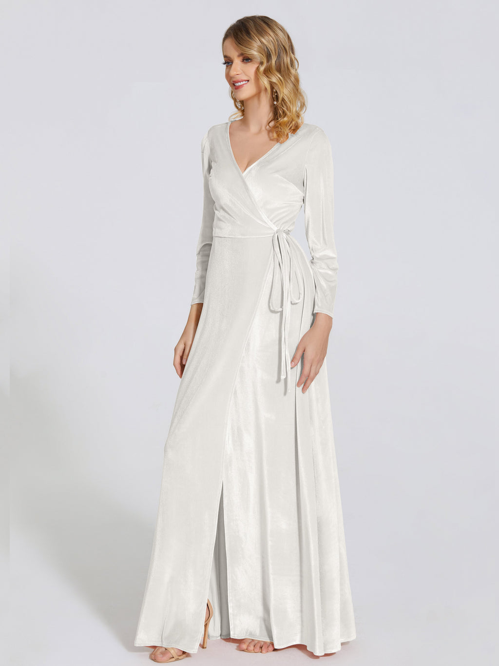 Leila V Neck Velvet Bridesmaid Dress With Sleeves