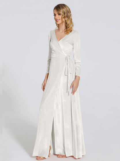 Leila V Neck Velvet Bridesmaid Dress With Sleeves