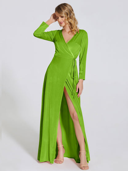 Leila V Neck Velvet Bridesmaid Dress With Sleeves
