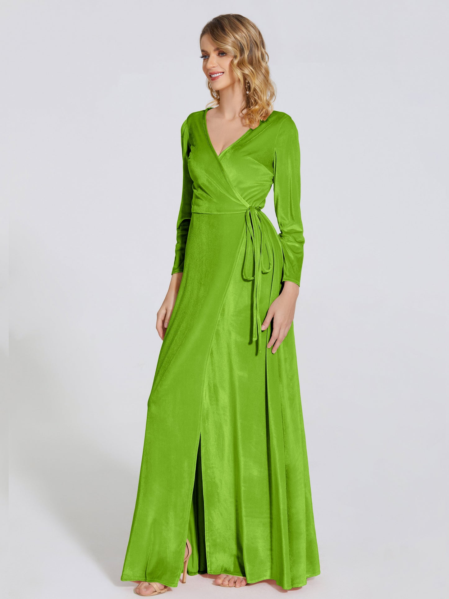 Leila V Neck Velvet Bridesmaid Dress With Sleeves