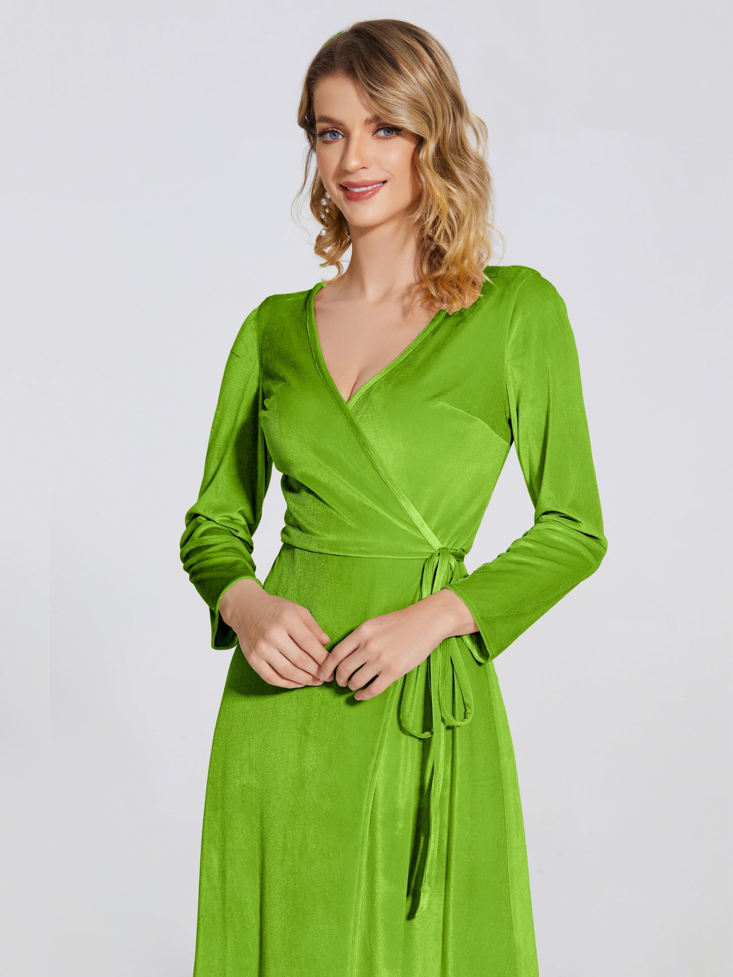 Leila V Neck Velvet Bridesmaid Dress With Sleeves