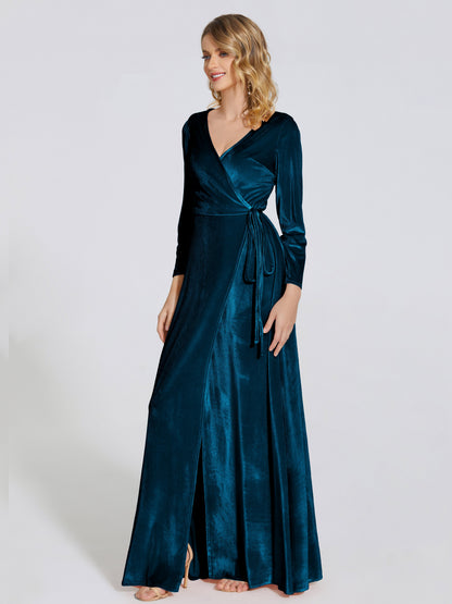 Leila V Neck Velvet Bridesmaid Dress With Sleeves