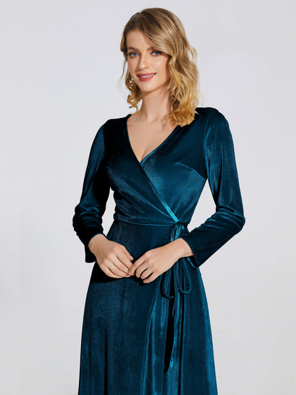 Leila V Neck Velvet Bridesmaid Dress With Sleeves