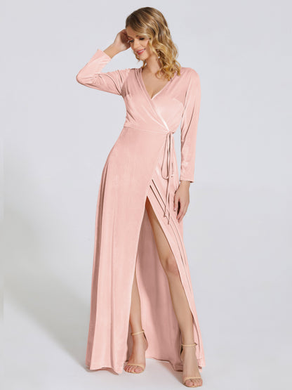 Leila V Neck Velvet Bridesmaid Dress With Sleeves
