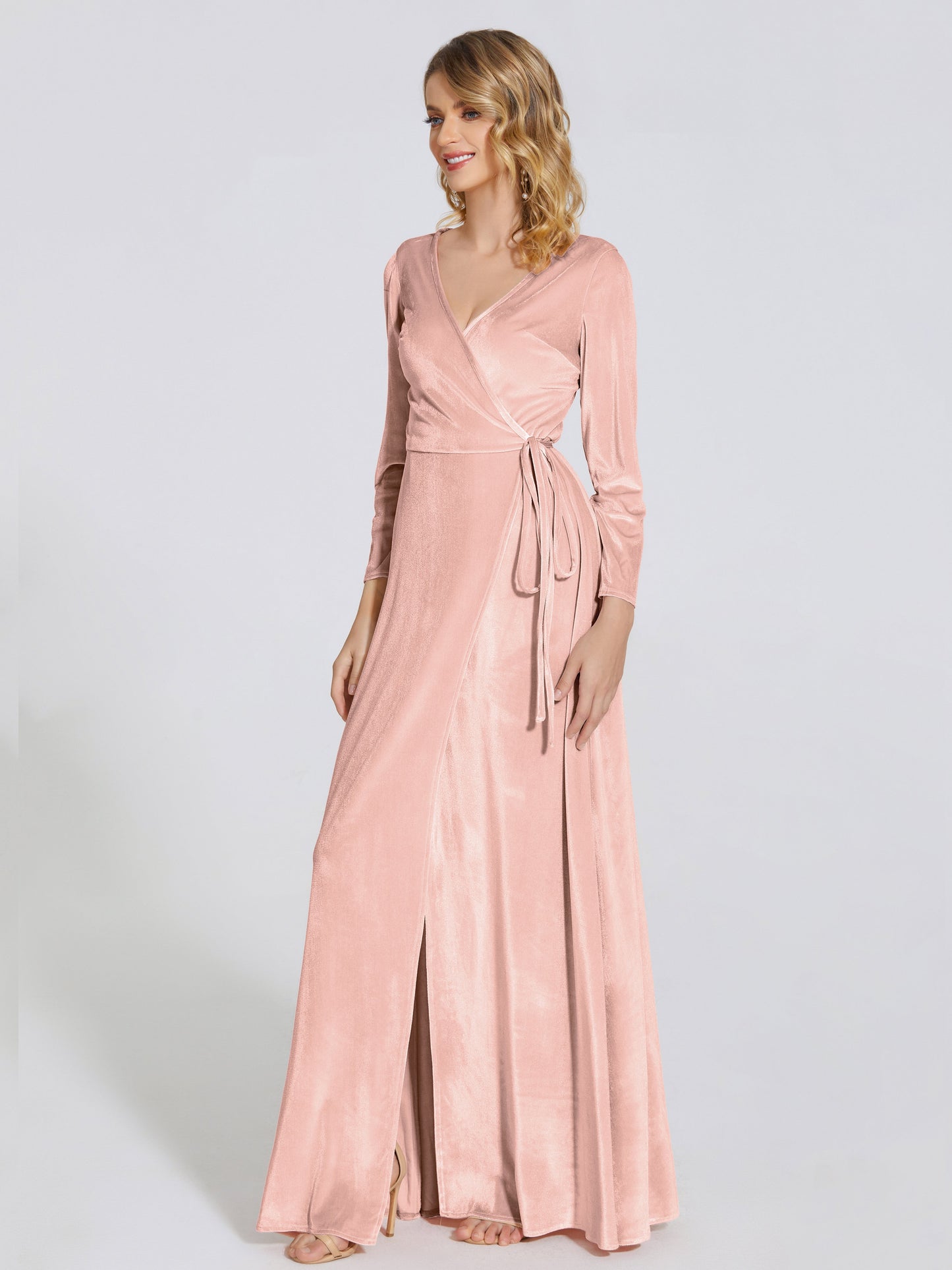 Leila V Neck Velvet Bridesmaid Dress With Sleeves