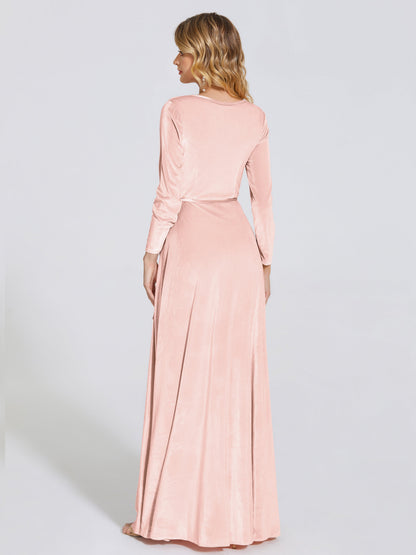 Leila V Neck Velvet Bridesmaid Dress With Sleeves
