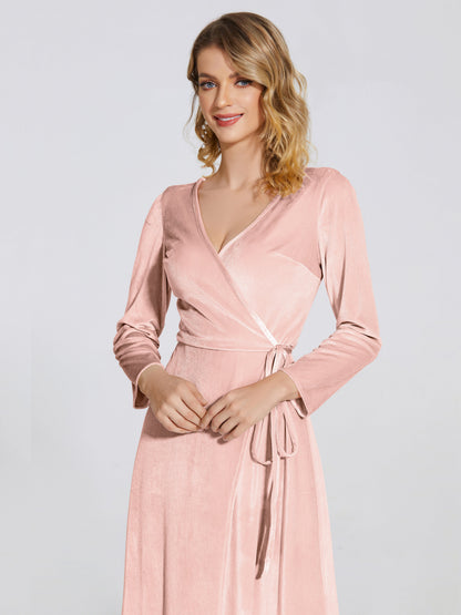 Leila V Neck Velvet Bridesmaid Dress With Sleeves