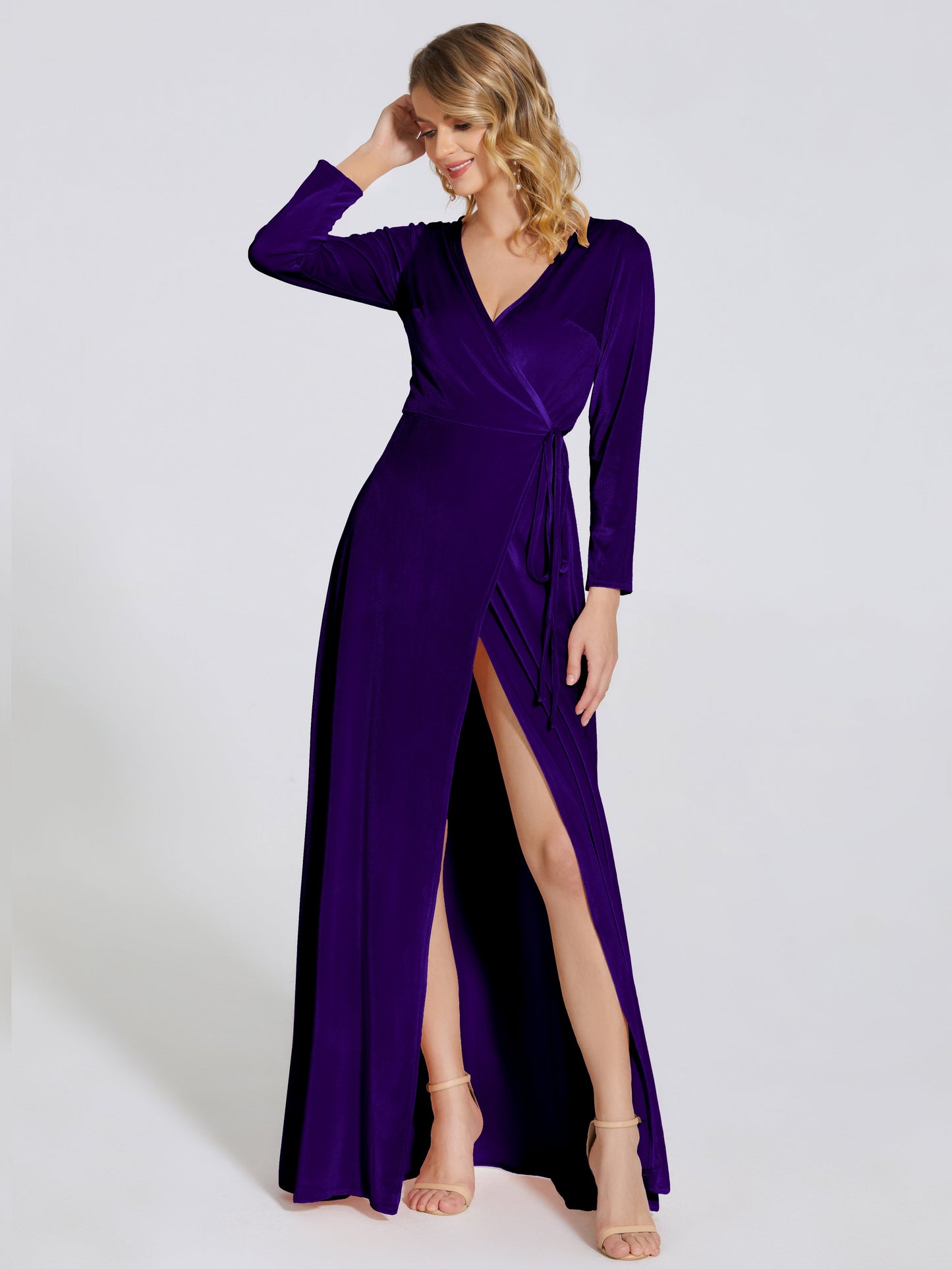 Leila V Neck Velvet Bridesmaid Dress With Sleeves