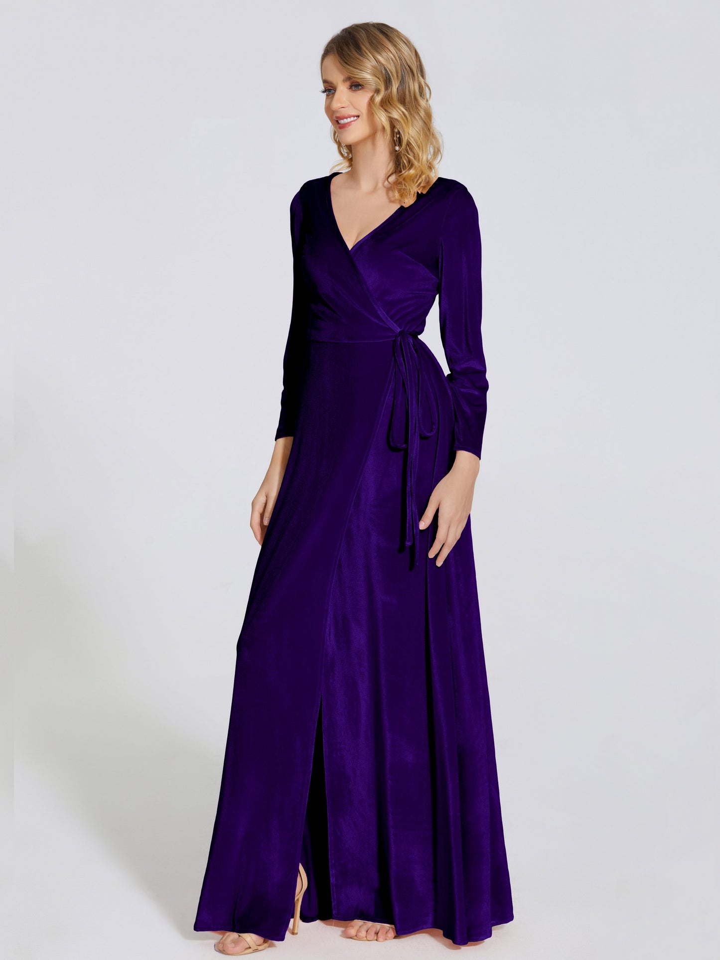 Leila V Neck Velvet Bridesmaid Dress With Sleeves