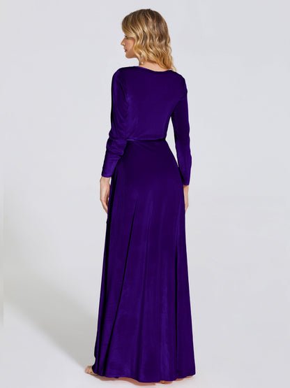 Leila V Neck Velvet Bridesmaid Dress With Sleeves
