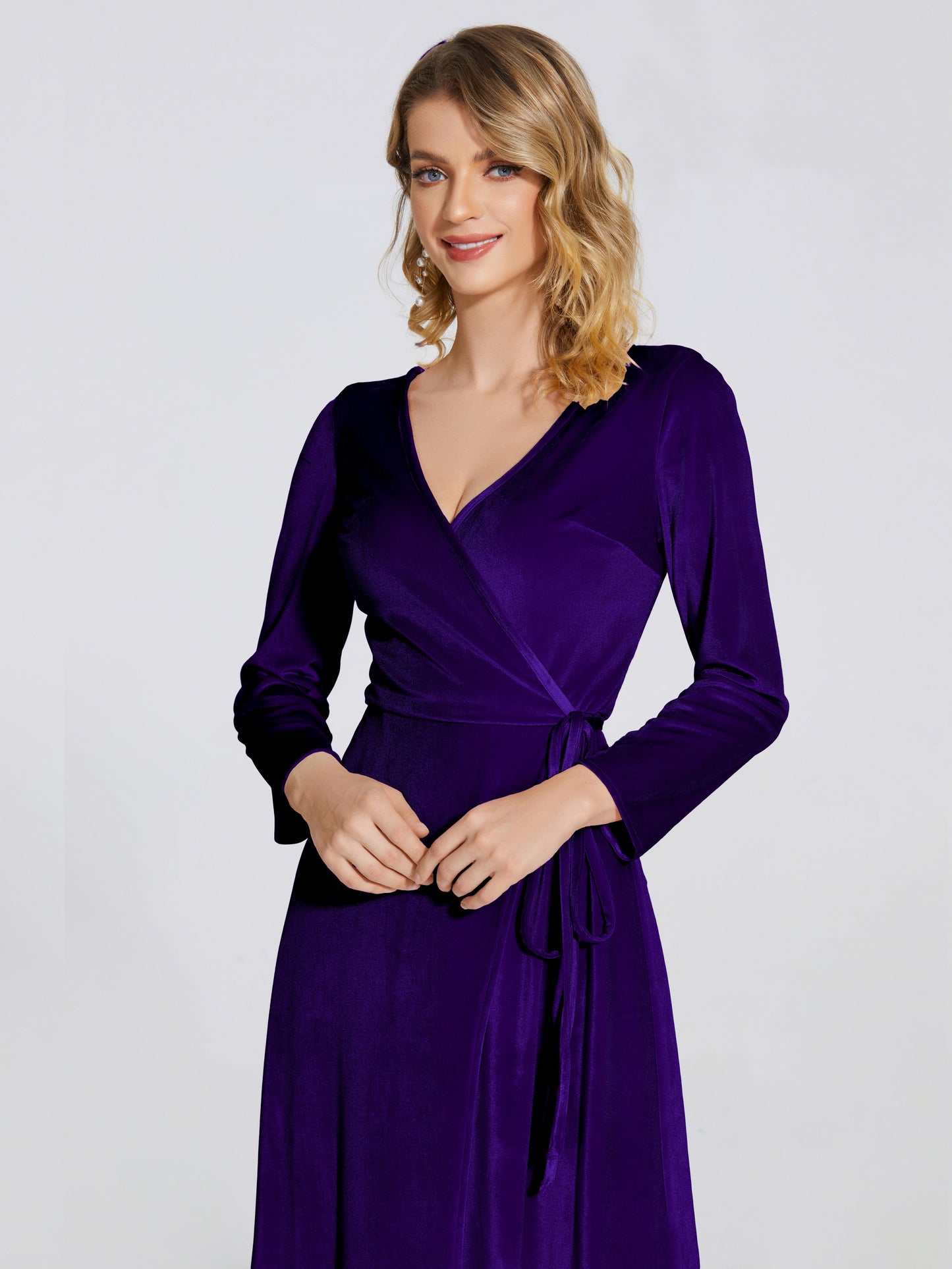 Leila V Neck Velvet Bridesmaid Dress With Sleeves