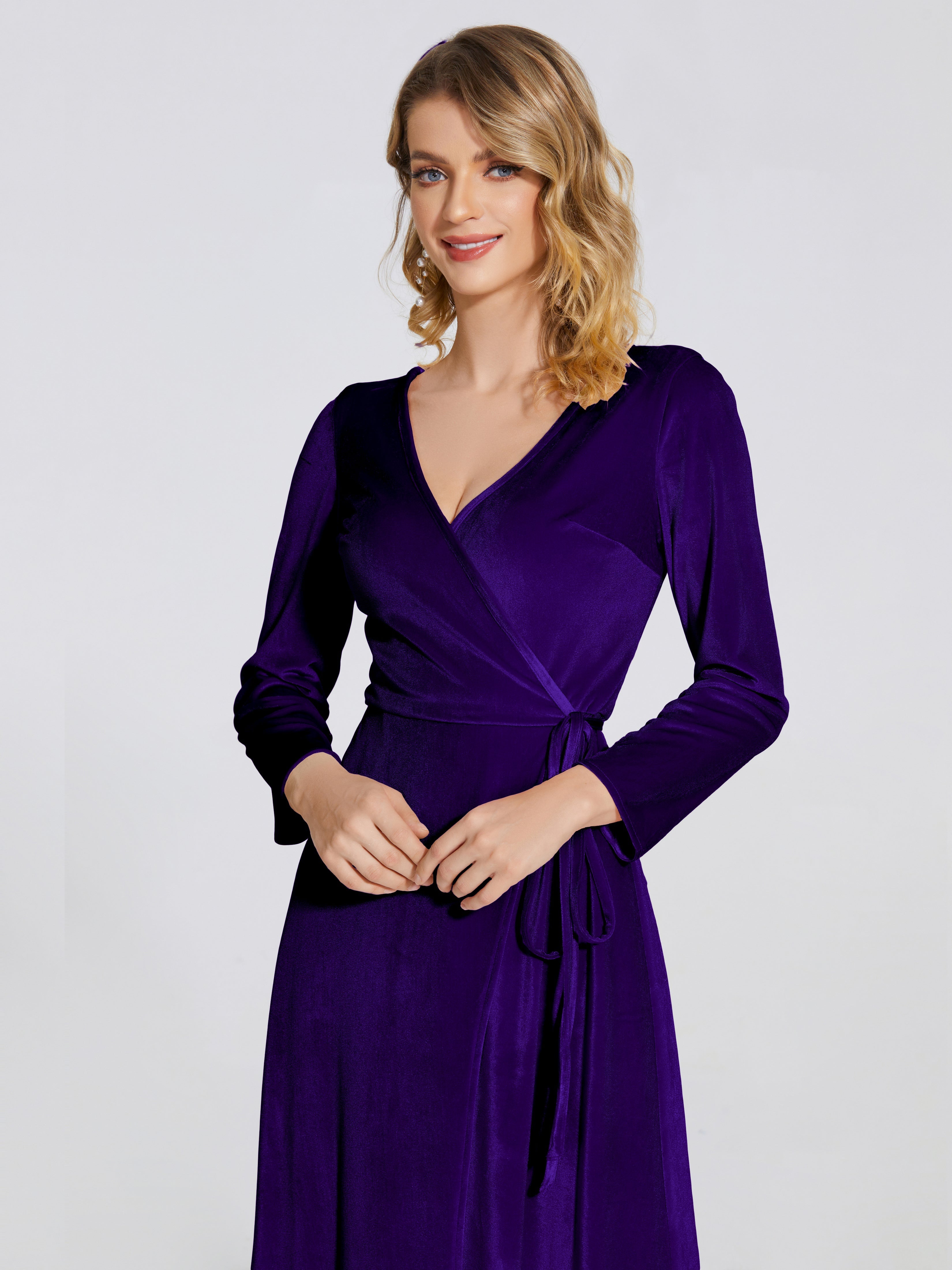 Leila V Neck Velvet Bridesmaid Dress With Sleeves