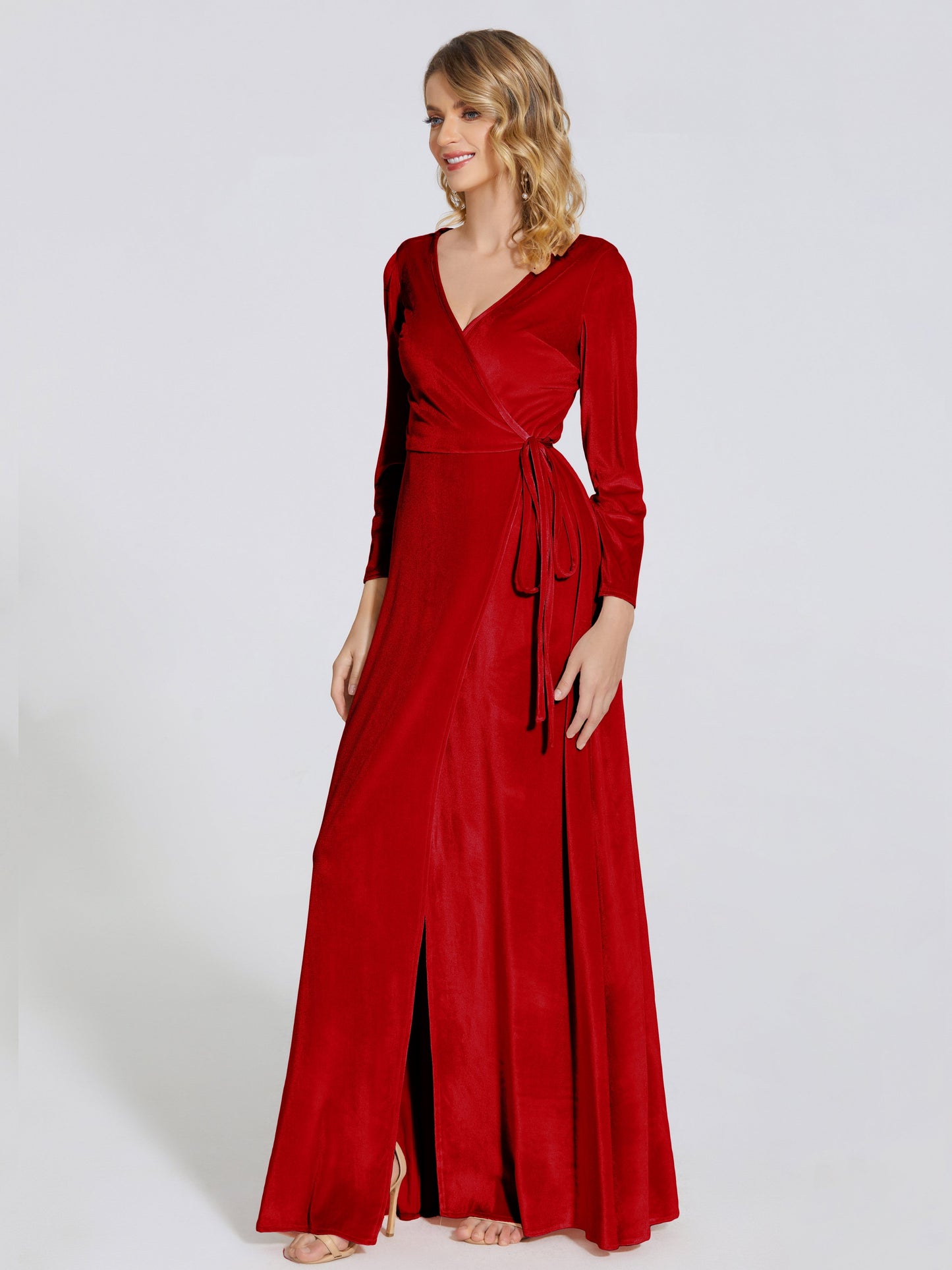 Leila V Neck Velvet Bridesmaid Dress With Sleeves