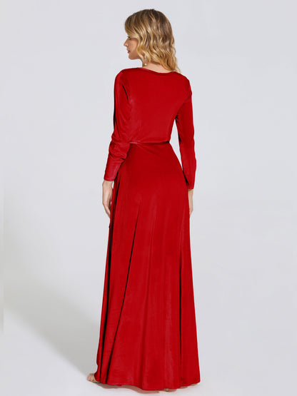 Leila V Neck Velvet Bridesmaid Dress With Sleeves