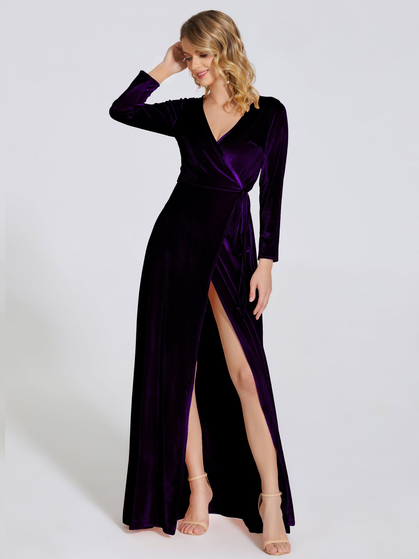 Leila V Neck Velvet Bridesmaid Dress With Sleeves