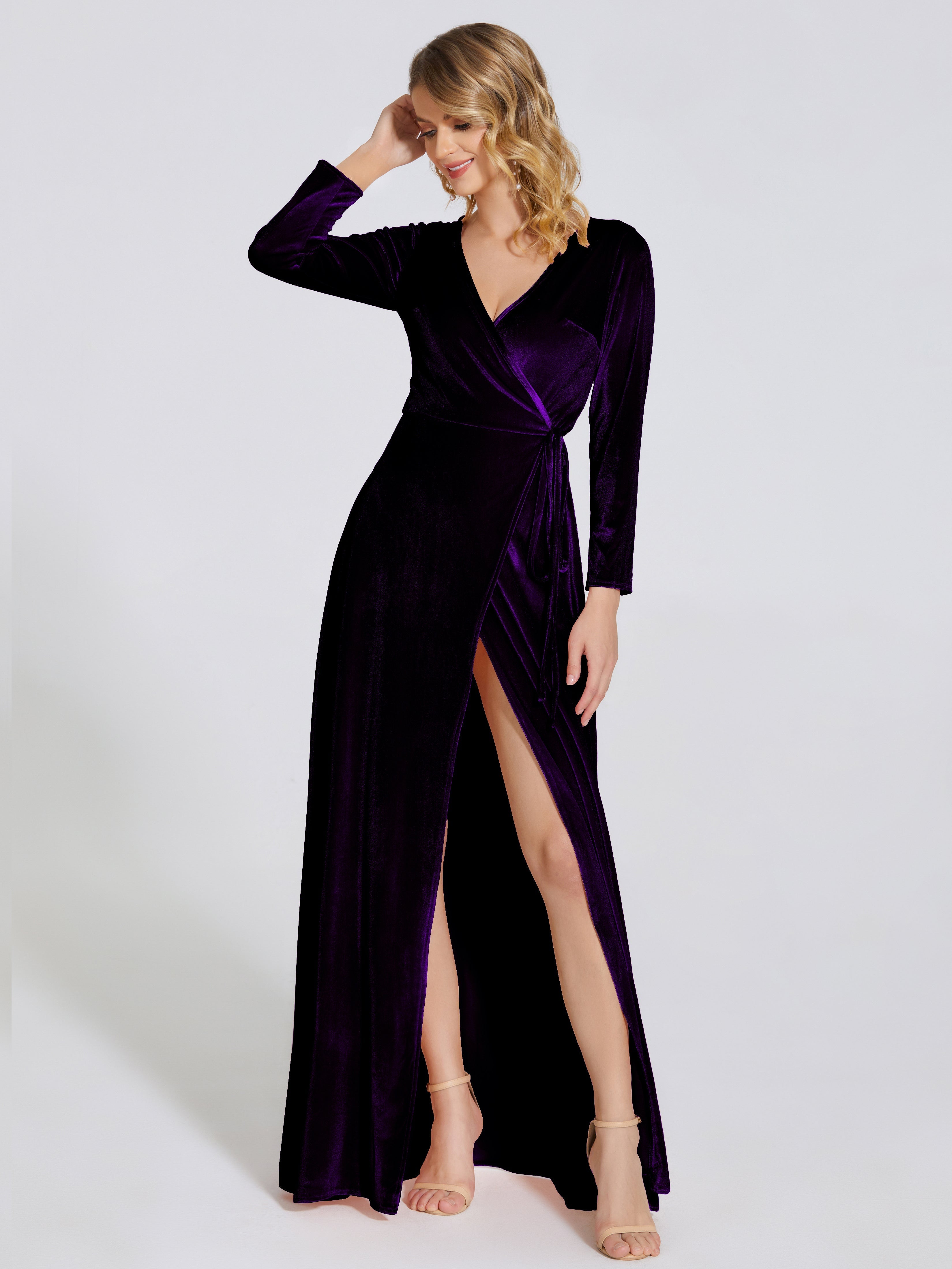 Leila V Neck Velvet Bridesmaid Dress With Sleeves