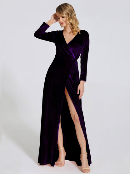 Leila V Neck Velvet Bridesmaid Dress With Sleeves