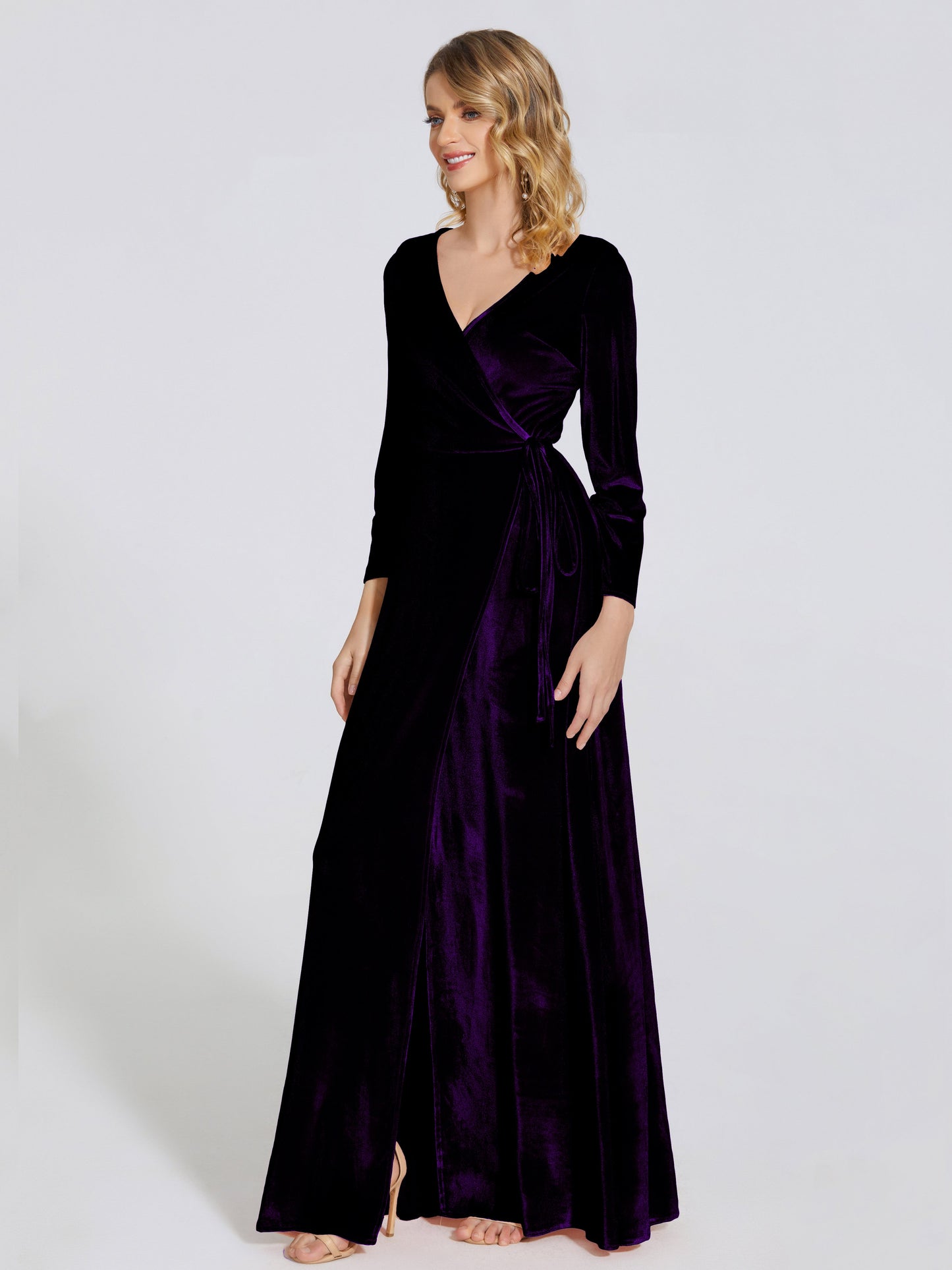 Leila V Neck Velvet Bridesmaid Dress With Sleeves