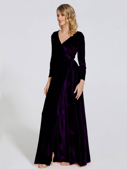 Leila V Neck Velvet Bridesmaid Dress With Sleeves