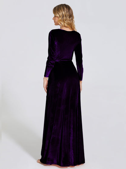 Leila V Neck Velvet Bridesmaid Dress With Sleeves