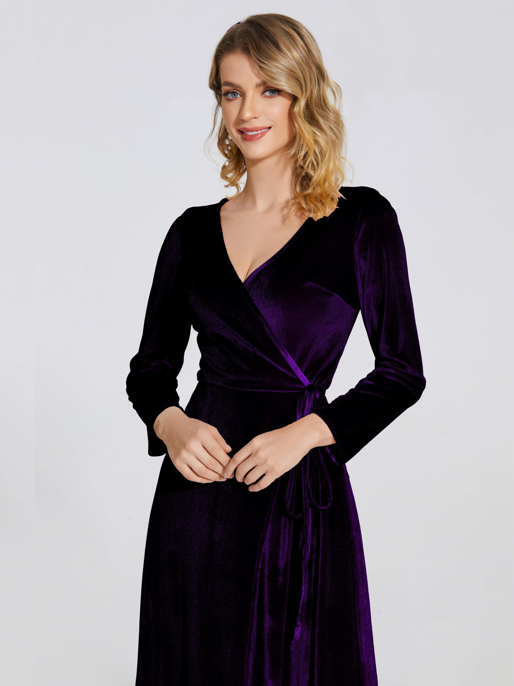 Leila V Neck Velvet Bridesmaid Dress With Sleeves