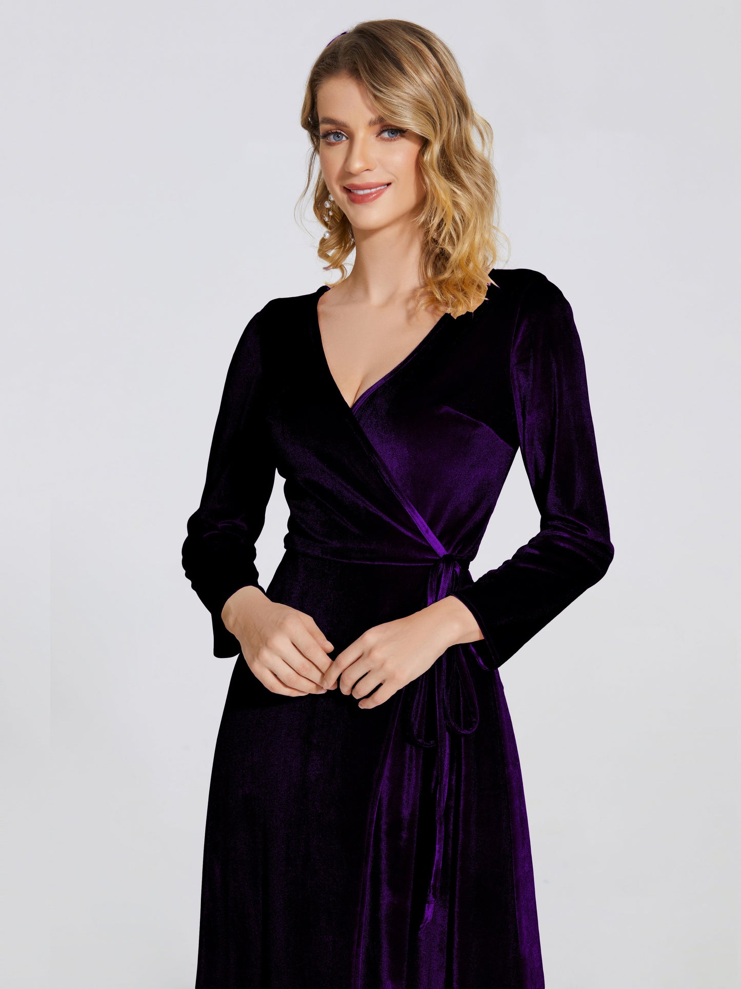 Leila V Neck Velvet Bridesmaid Dress With Sleeves