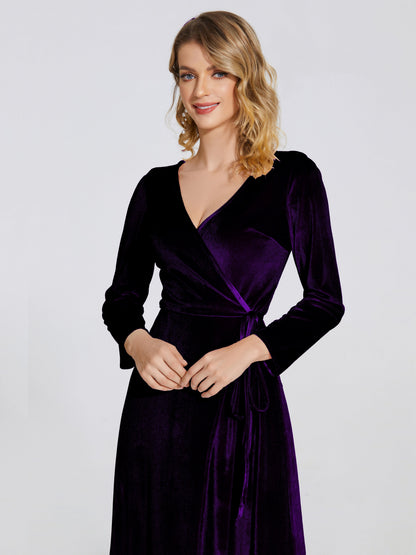 Leila V Neck Velvet Bridesmaid Dress With Sleeves