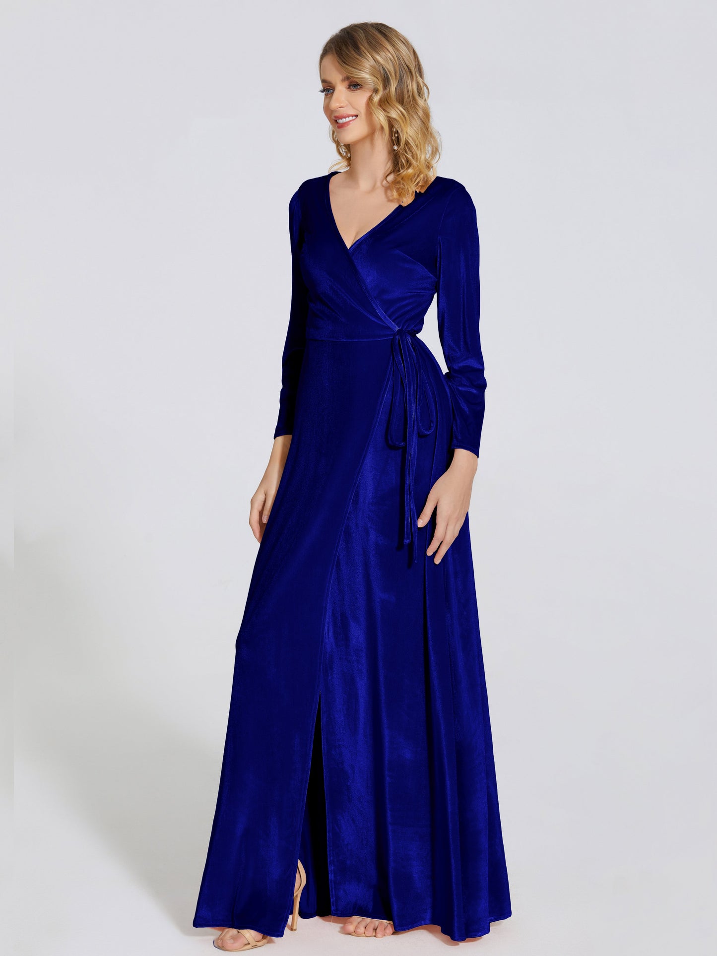 Leila V Neck Velvet Bridesmaid Dress With Sleeves