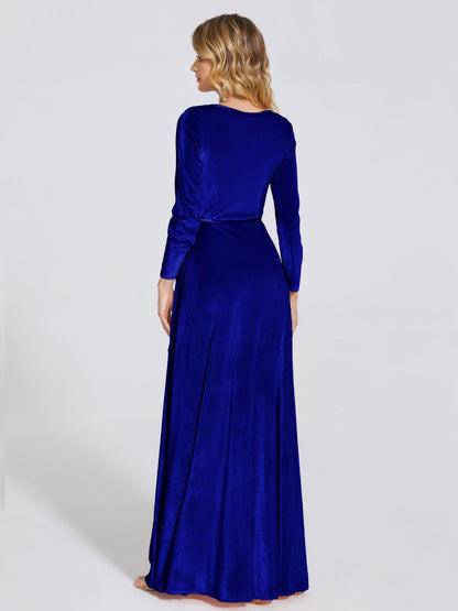 Leila V Neck Velvet Bridesmaid Dress With Sleeves