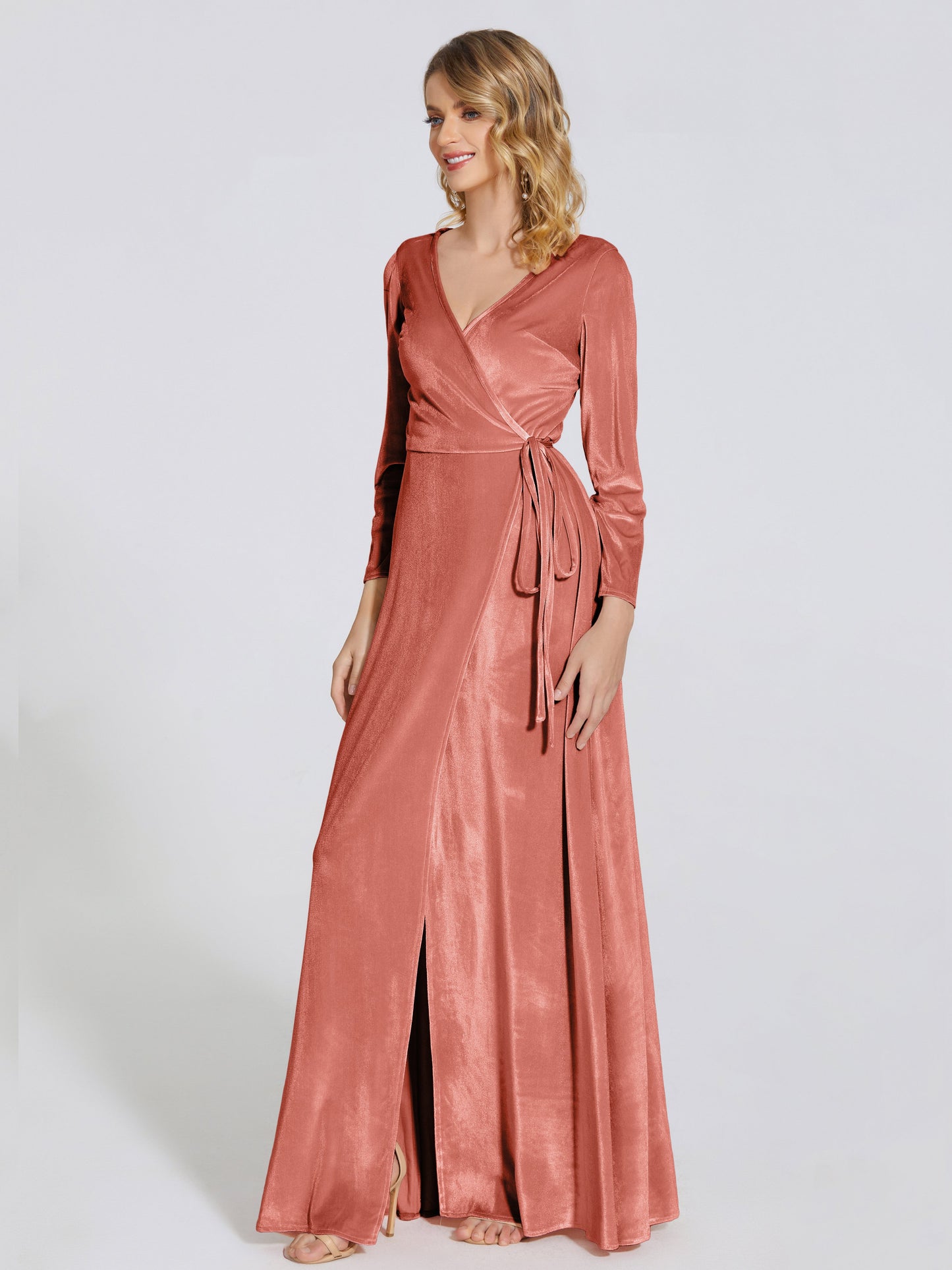 Leila V Neck Velvet Bridesmaid Dress With Sleeves