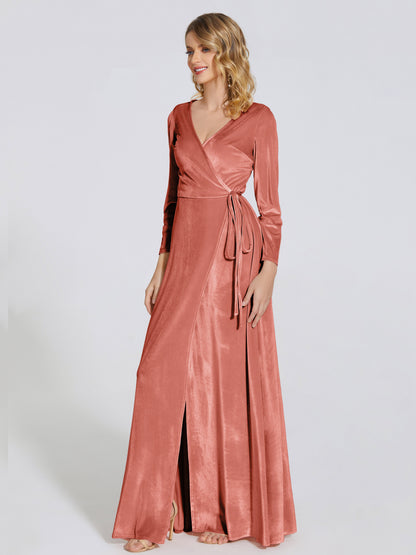 Leila V Neck Velvet Bridesmaid Dress With Sleeves