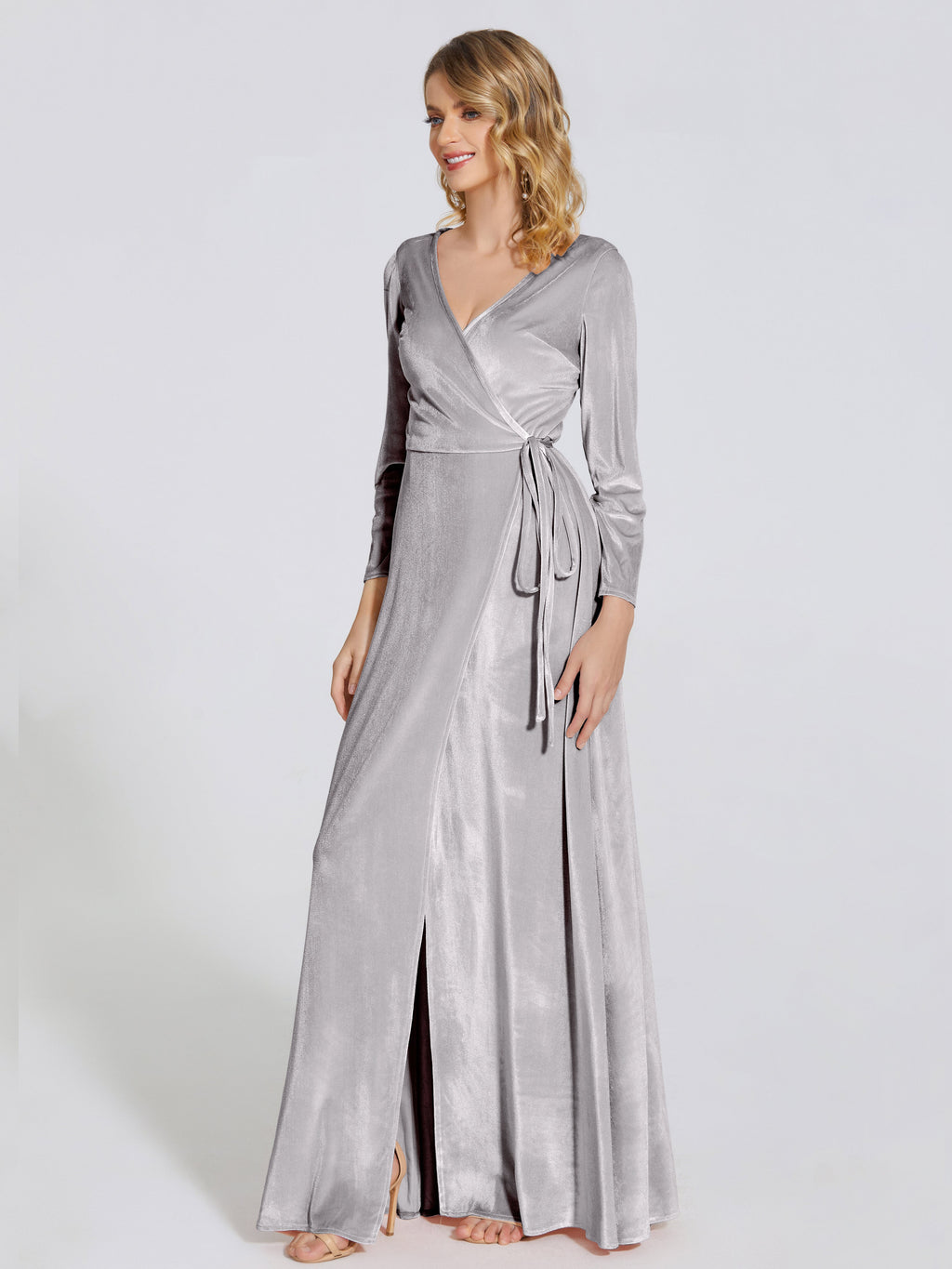 Leila V Neck Velvet Bridesmaid Dress With Sleeves