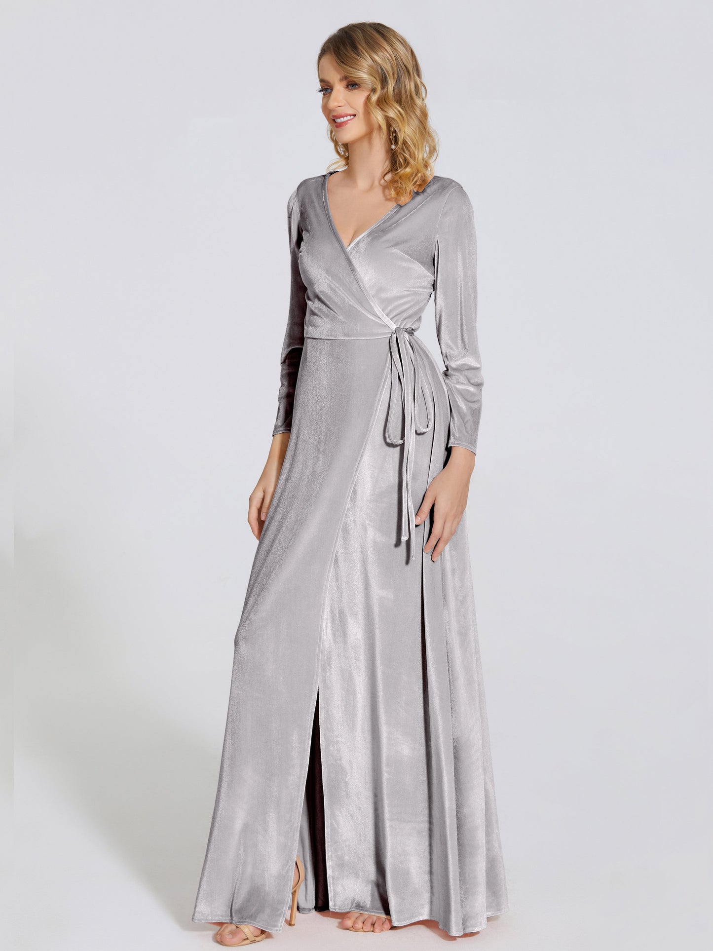 Leila V Neck Velvet Bridesmaid Dress With Sleeves