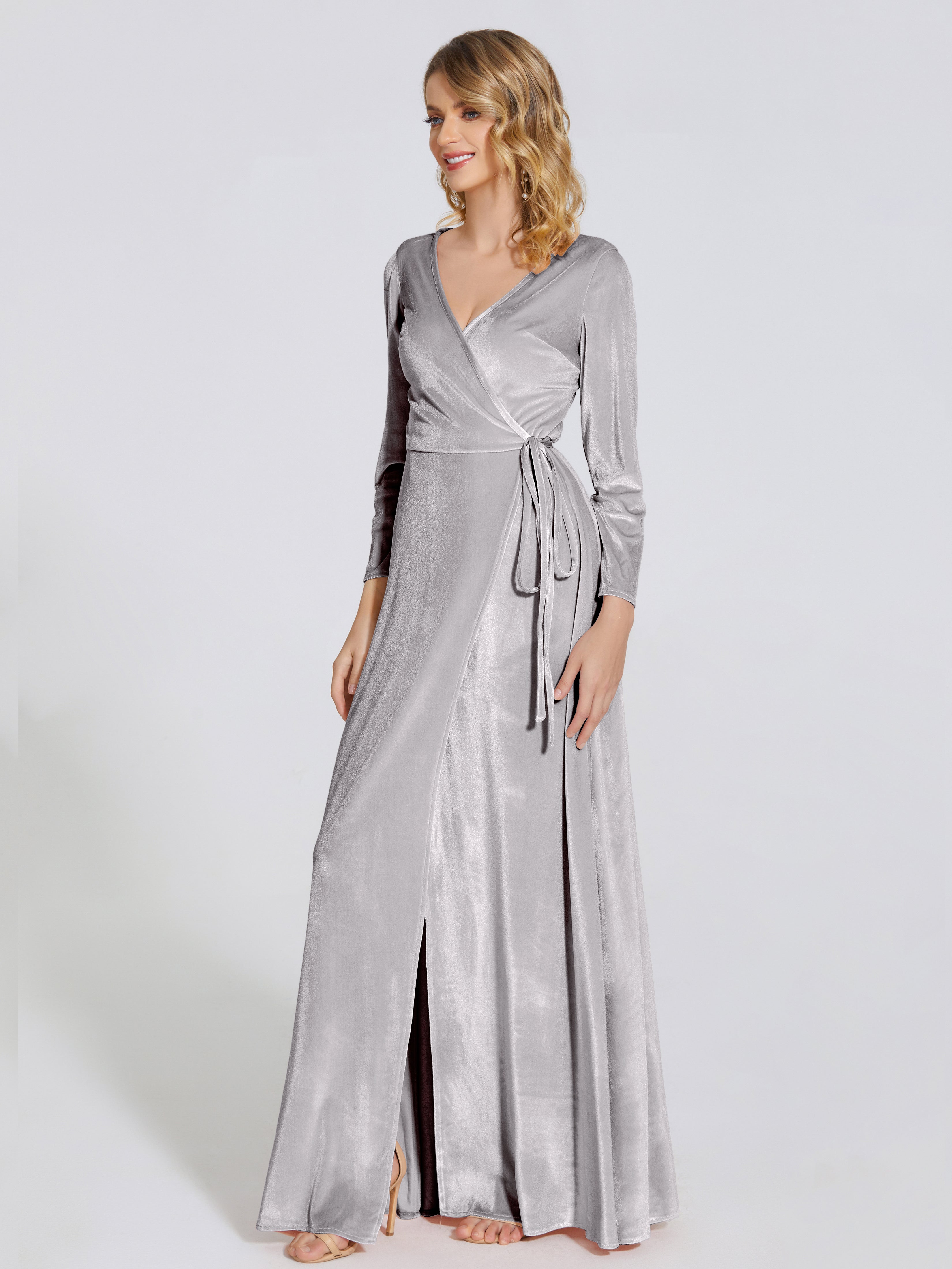 Leila V Neck Velvet Bridesmaid Dress With Sleeves