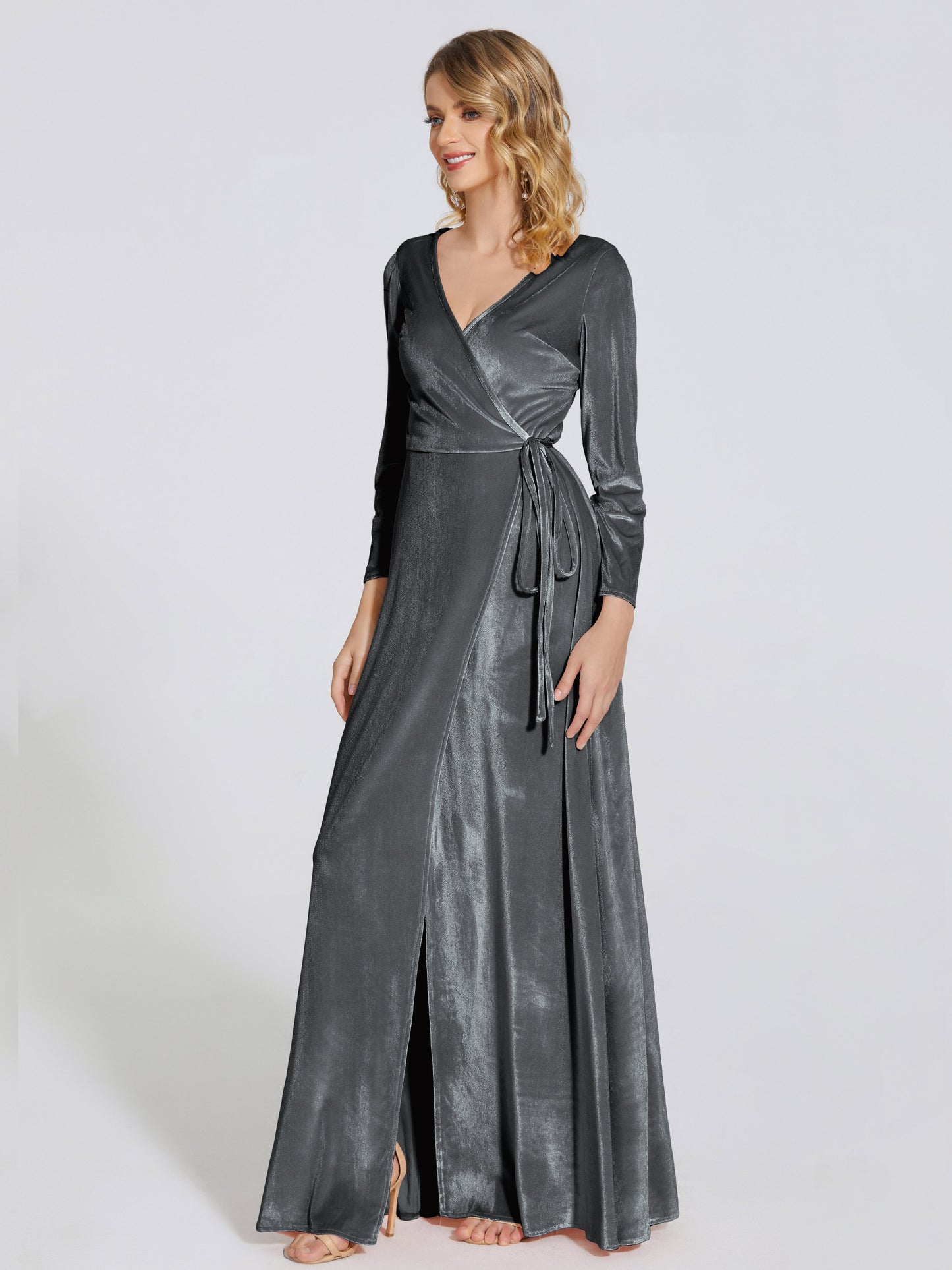 Leila V Neck Velvet Bridesmaid Dress With Sleeves