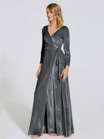 Leila V Neck Velvet Bridesmaid Dress With Sleeves
