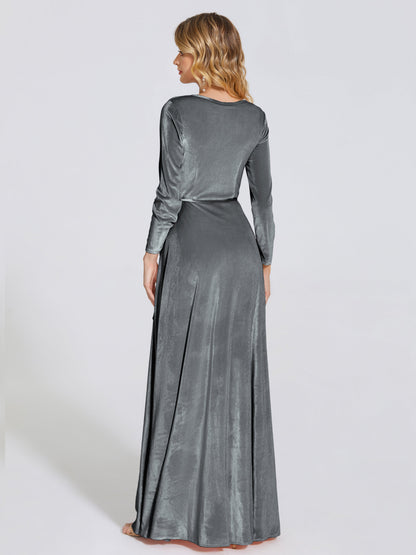 Leila V Neck Velvet Bridesmaid Dress With Sleeves